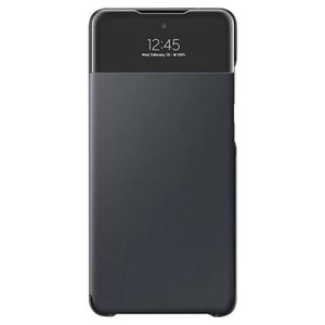 OUTLET Samsung Galaxy A72 Smart S View Wallet Cover Kılıf Siyah (Antimicrobial Coating) OUTLET