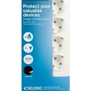 OUTLET PHILIPS SPN7040WA Akım Korumalı Priz 4'lü 600J 2m 3680W 16A OUTLET