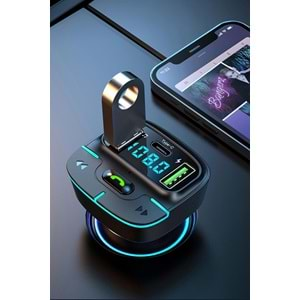 PDAteknoloj F9 Araç Fm Transmitter 5.3 Bluetooth Araç Kiti Usb Type-C Hızlı Şarj Çıkışlı Çakmaklık Girişli