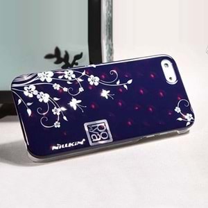 Apple iPhone SE/5S/5 Nillkin Marka Desenli Sert Kauçuk Kılıf (Flower 1) - Lacivert