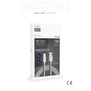 PDAteknoloji 120W/67W Monde USB-A to Type-C Şarj ve Data Kablosu 1m