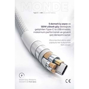 PDAteknoloji 120W/67W Monde USB-A to Type-C Şarj ve Data Kablosu 1m