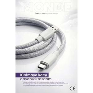 PDAteknoloji 120W/67W Monde USB-A to Type-C Şarj ve Data Kablosu 1m
