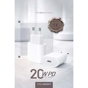PDAteknoloji 20W USB-C Şarj Adaptörü Beyaz (3 Yıl Garantili)
