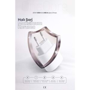 PDAteknoloji 20W USB-C ve USB-A Çift Girişli Şarj Adaptörü Beyaz (3 Yıl Garantili)