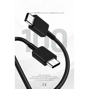 PDAteknoloji 25W USB-C PD-Pps Super Hız Şarj Adaptörü ve 1m 3A Type-C to Type-C Kablo Siyah (3 Yıl Garantili)