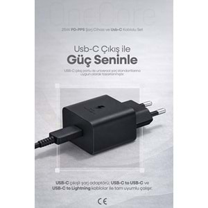 PDAteknoloji 25W USB-C PD-Pps Super Hız Şarj Adaptörü ve 1m 3A Type-C to Type-C Kablo Siyah (3 Yıl Garantili)