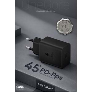 PDAteknoloji 45W USB-C PD-Pps Super Hız Şarj Adaptörü Siyah (Kablosuz) (3 Yıl Garantili)