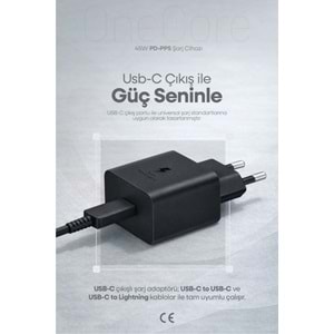 PDAteknoloji 45W USB-C PD-Pps Super Hız Şarj Adaptörü Siyah (Kablosuz) (3 Yıl Garantili)