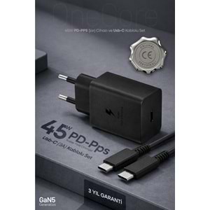 PDAteknoloji 45W USB-C PD-Pps Super Hız Şarj Adaptörü ve 1m 5A Type-C to Type-C Kablo Siyah (3 Yıl Garantili)
