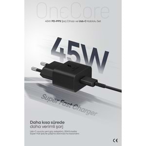 PDAteknoloji 45W USB-C PD-Pps Super Hız Şarj Adaptörü ve 1m 5A Type-C to Type-C Kablo Siyah (3 Yıl Garantili)
