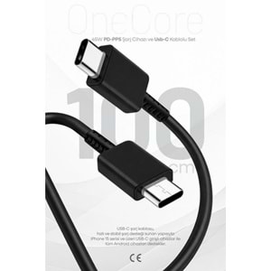 PDAteknoloji 45W USB-C PD-Pps Super Hız Şarj Adaptörü ve 1m 5A Type-C to Type-C Kablo Siyah (3 Yıl Garantili)