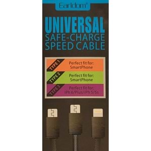 Earldom 2 adet Micro USB + 1 adet Lightning Şarj Kablosu 1.2 M Siyah