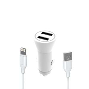 PDAteknoloji Yetty 12W 2 in 1 Araç Şarj Cihazı +1m Lightning Kablo Beyaz YC-30L (Yerli Üretim)