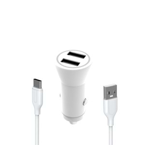 PDAteknoloji Yetty 12W 2 in 1 Araç Şarj Cihazı +1m Type-C Kablo Beyaz YC-30T (Yerli Üretim)