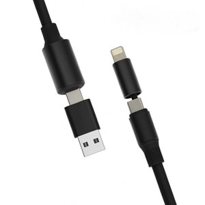 PDAteknoloji 240W 4 in 1 Usb-A+Type-C to Type-C+Lightning İle Uyumlu Süper Hızlı Şarj Ve Data Kablosu Siyah