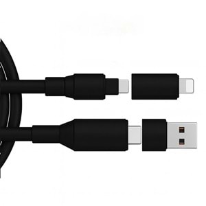 PDAteknoloji 240W 4 in 1 Usb-A+Type-C to Type-C+Lightning İle Uyumlu Süper Hızlı Şarj Ve Data Kablosu Siyah