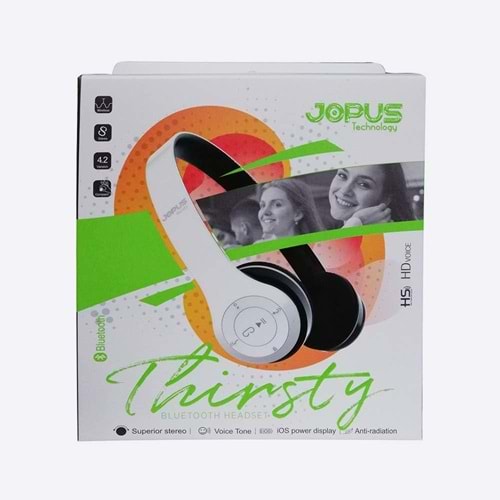 Jopus Thirsty Kablosuz Kulak Üstü Bluetooth Kulaklık - Beyaz