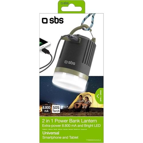 OUTLET SBS Outdoor Waterproof Led Fenerli Taşınabilir Şarj Cihazı 8800 mAh (OUTLET)
