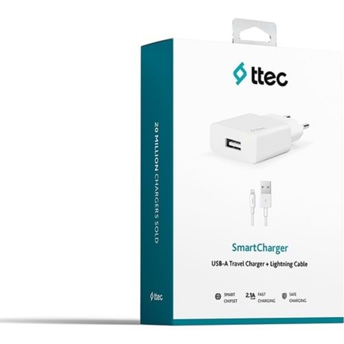 Ttec Smartcharger Seyahat Şarj Aleti 2.1A + Lightning Kablo Beyaz - 2SCS20LB