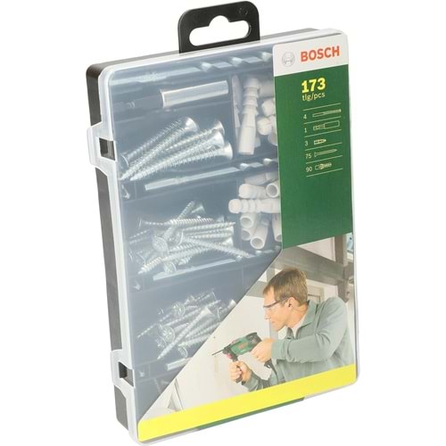 Bosch 173 Parça Aksesuar & Sabitleme Seti, Matkap ucu, Vidalama ucu, Vida, Dübel - 2607019511