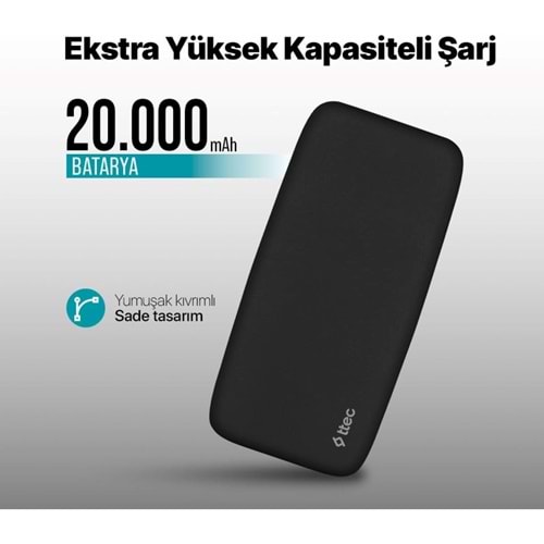 Ttec ChargeUp 20.000 mAh Taşınabilir Hızlı Şarj Aleti/Powerbank Siyah 2BB210S