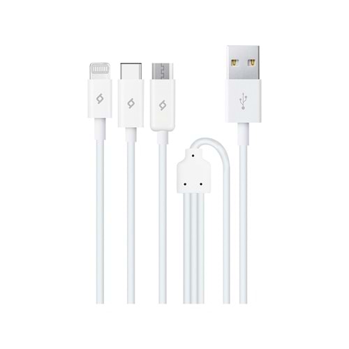 Ttec Trio Şarj Kablosu Type-C,Lightning,Micro USB 120cm Beyaz - 2DK7521