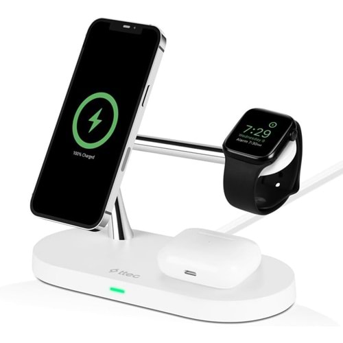 ttec AirCharger Quattro M MagSafe Uyumlu 4'ü 1 Arada iPhone + Apple Watch + AirPods LED Aydınlatmalı Kablosuz Şarj Standı Beyaz 2KS26B