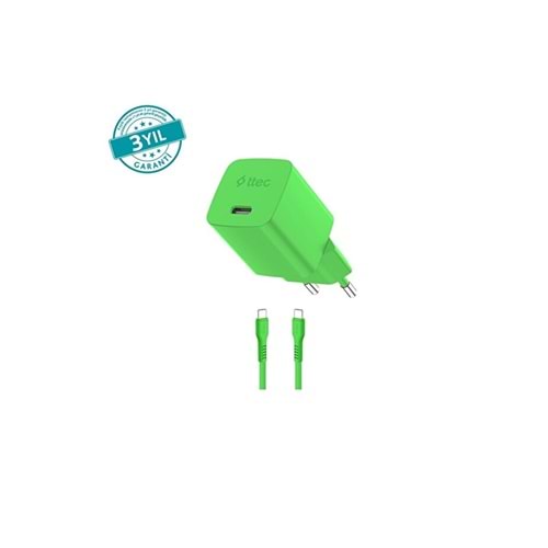 Ttec Special COLLECTION SmartCharger Pro GAN 20W PD Seyahat Hızlı Şarj Aleti + USB-C - USB-C 3A Kablo 1.2m Neon Yeşil 2SCG20CNY (3 yıl garantili)