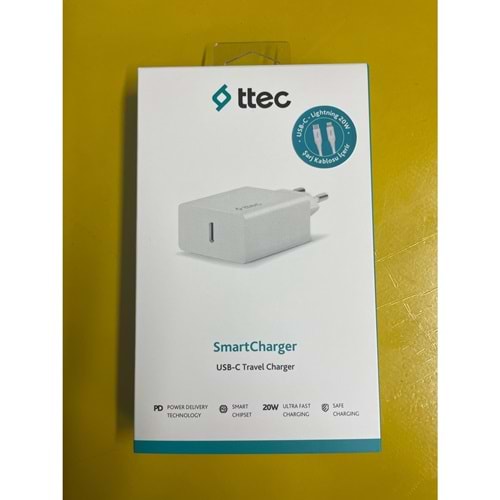 Ttec 2SCS22BL Ttec Smartcharger Pd 20W Seyahat Hızlı Şarj Aleti+Usb-C - Lightning 150CM Kablo Beyaz