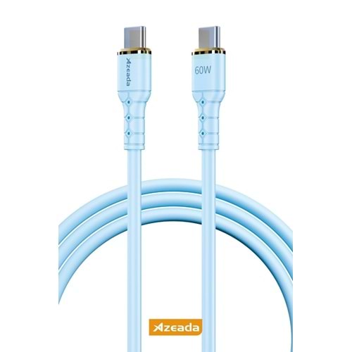 PDAteknoloji Azeada Linshion Serisi 60W Type-C to Type-C Hızlı Şarj ve Data Kablosu 1m Mavi AZ-B07AM