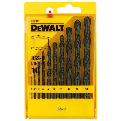 DEWALT Matkap ucu seti HSS-R 1,2,3,4,5,6,7,8,9,10mm, 1er adet, DT5911