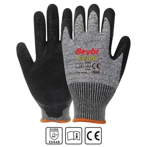 Beybi GKMPWXYZ CL300 Lateks Kaplı Kesilmeye Dirençli Eldiven Çift NO 9
