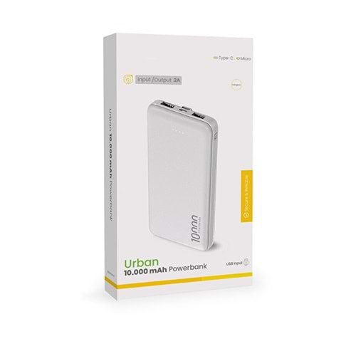 PDAteknoloji 10.000mAh Led Işıklı Taşınabilir Şarj Aleti/Powerbank Beyaz JP-P10B