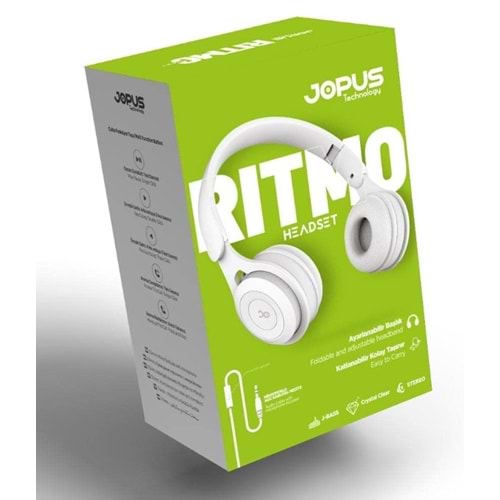 Jopus Ritmo Kulak Üstü Kablolu Kulaklık Katlanabilir JS-80 (Beyaz)