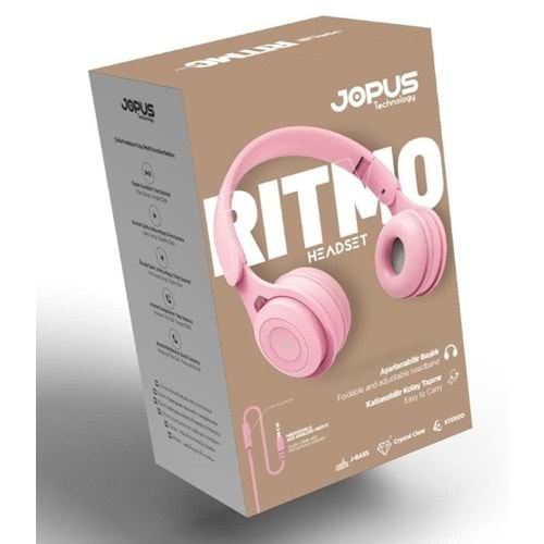 Jopus Ritmo Kulak Üstü Kablolu Kulaklık Katlanabilir JS-80 (Pembe)