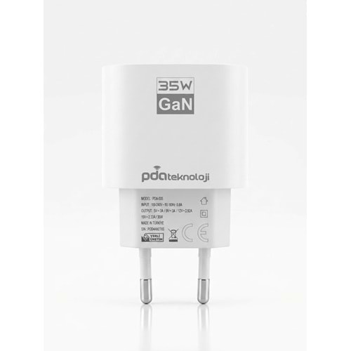 PDAteknoloji USB-C 35W GAN Hızlı Şarj Adaptörü Beyaz PDA-035 (Yerli Üretim)