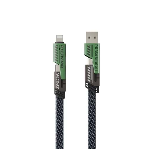 PDAteknoloji 2 in 2 4'lü 65w USB Type-C ve Lightning Örgülü Şarj Ve Data Kablosu - 1.5m Siyah AZ-B10th