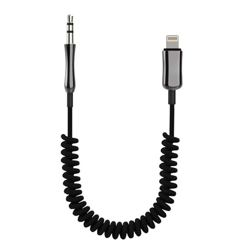 PDAteknoloji iPhone Lightning to 3.5mm Örgülü Spiralli Aux Kablo Dönüştürücü 1m (Tüm Lightning girişli telefonlar ile uyumludur) SA-01