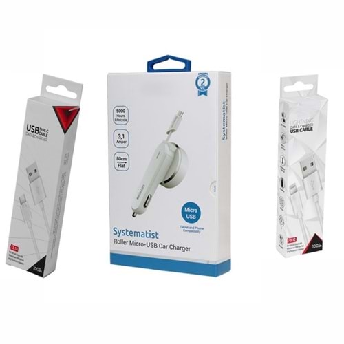 PDATeknoloji 3.1A 15watt Araç Şarj Aleti Micro USB Kırılmaz Kablo + Lightning Kablo Hediyeli + Type-C Kablo Hediyeli (Tüm Telefon Girişlerine uyumludur)