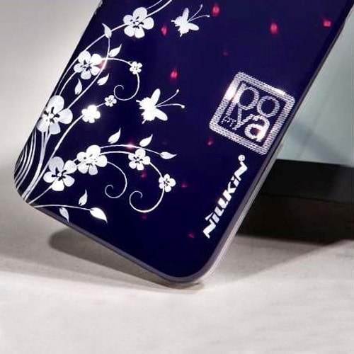 Apple iPhone SE/5S/5 Nillkin Marka Desenli Sert Kauçuk Kılıf (Flower 1) - Lacivert