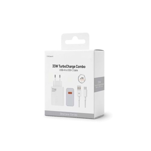 PDAteknoloji 33W Turbo Hızlı Şarj Adaptörü + Type-C Kablo Beyaz (3 Yıl Garantili)