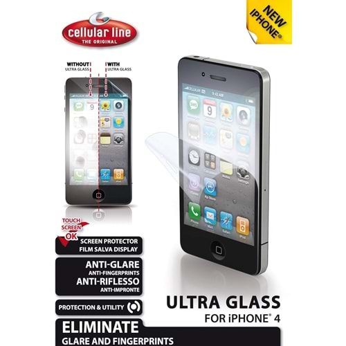 Cellular Line SPULTRAIPHONE4 Anti-Trace Ekran Koruyucu iPhone 4/4S ile Uyumlu
