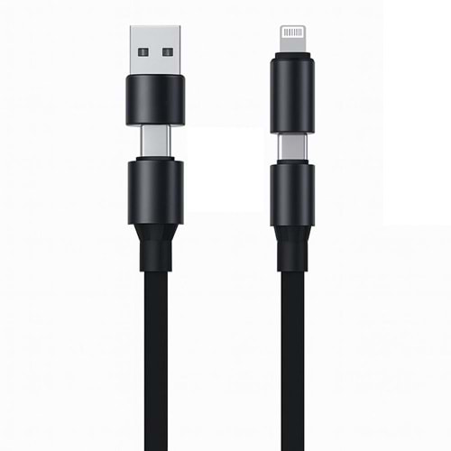 PDAteknoloji 240W 4 in 1 Usb-A+Type-C to Type-C+Lightning İle Uyumlu Süper Hızlı Şarj Ve Data Kablosu Siyah