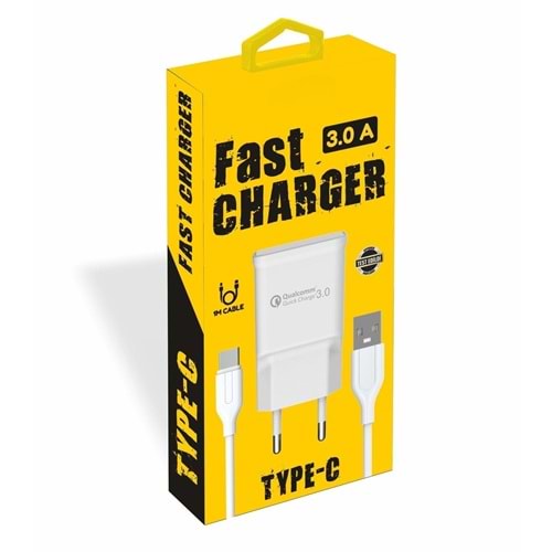 PDAteknoloji Yetty Fast Charger 3.0A Qualcomm Adaptör + 1m Type-C Kablo Beyaz YT-40T (Yerli Üretim)