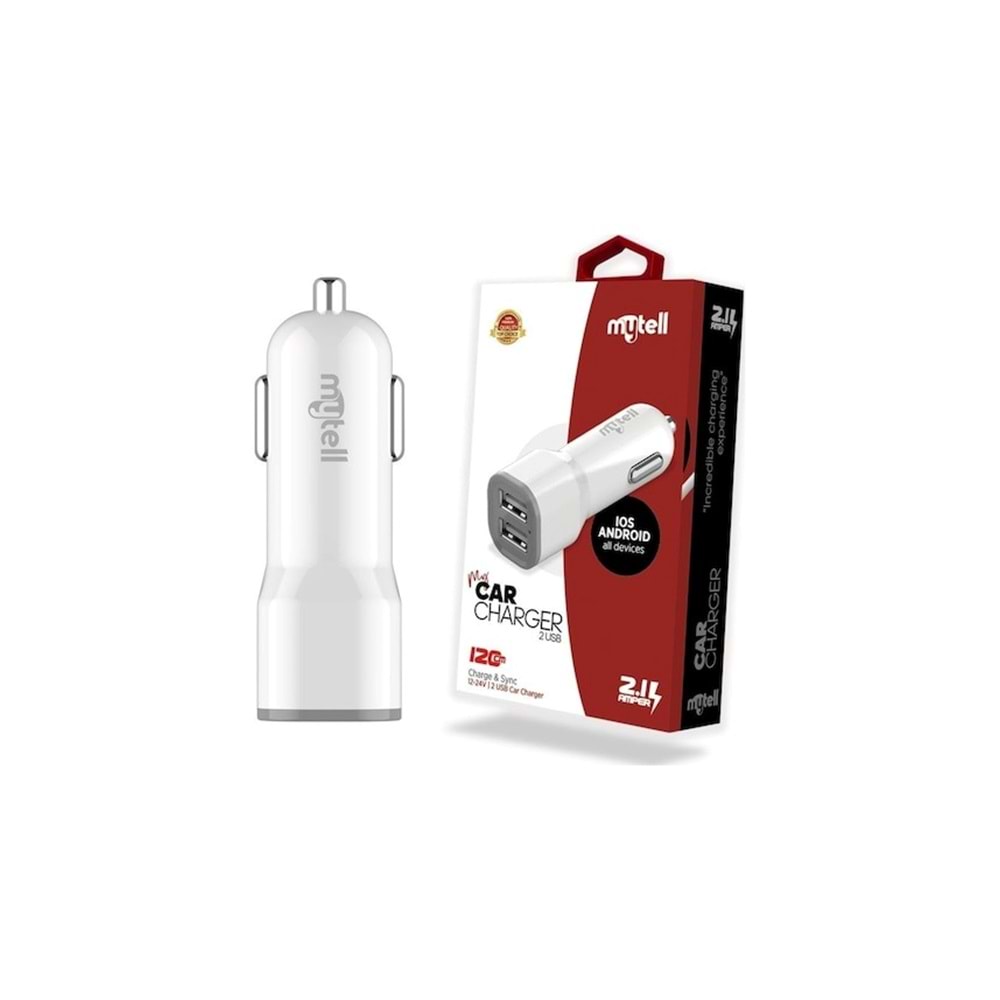 Mytell Çift USB 2.1A Araç Şarj Başlığı - Beyaz
