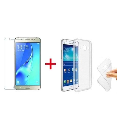 Samsung Galaxy J7 Core Şeffaf Silikon Kılıf + Ekran Koruyucu Cam