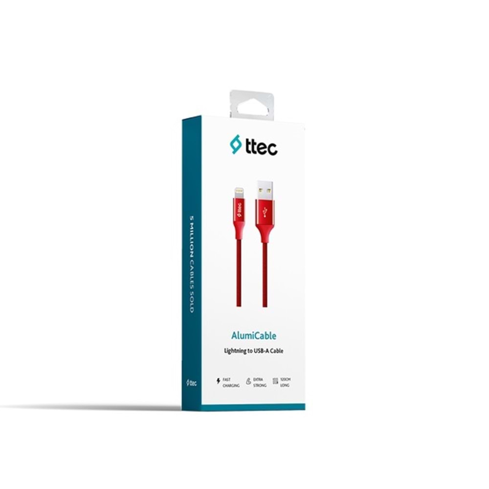 Ttec AlumiCable Lightning Kablo Kırmızı 1.2M - 2DK16K