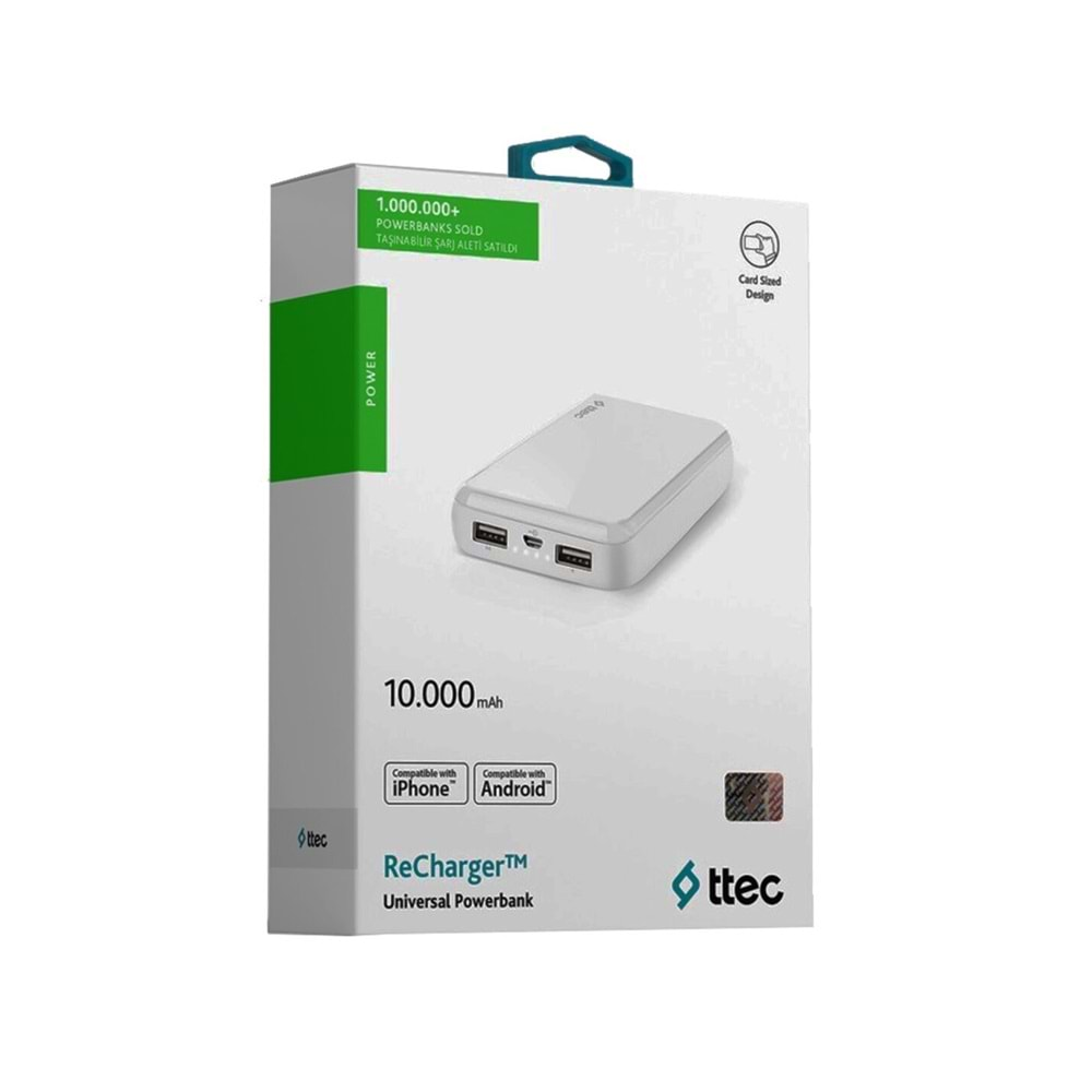 Ttec ReCharger S 2A Powerbank 10000 mAh Beyaz - 2BB174B