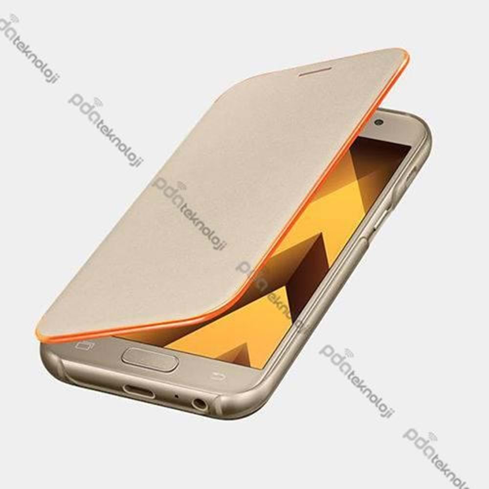 Samsung Galaxy A3(2017) Orjinal Neon Flip Cover - Gold EF-FA320PFEGWW (BU ÜRÜN OUTLETTİR )
